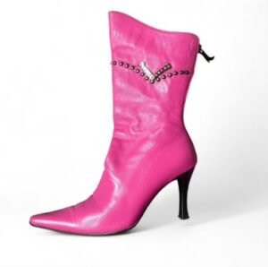 Pink Leather Heeled Boots